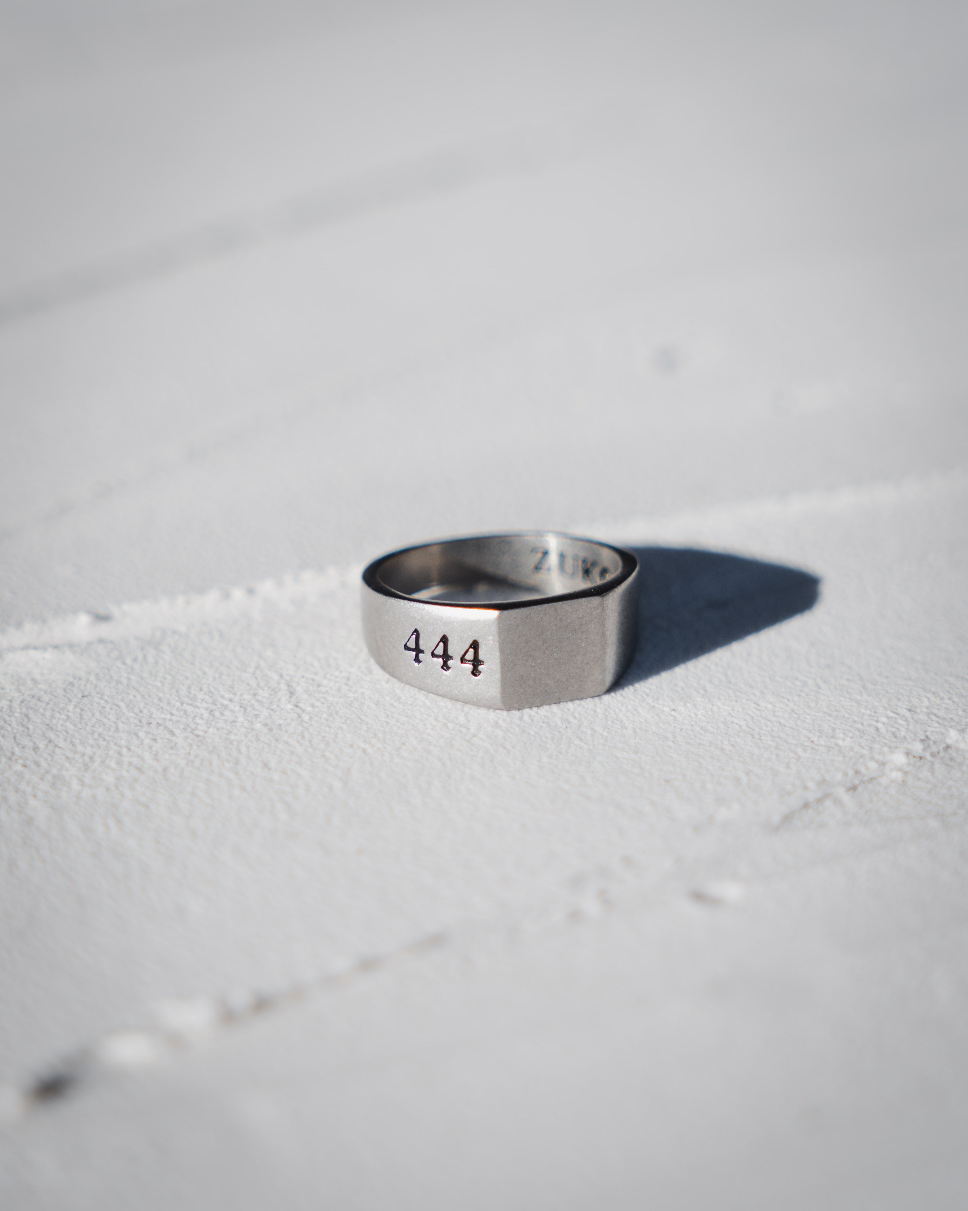 444 Angel Number Ring – Steel | ZUKO– ZUKO Jewellery